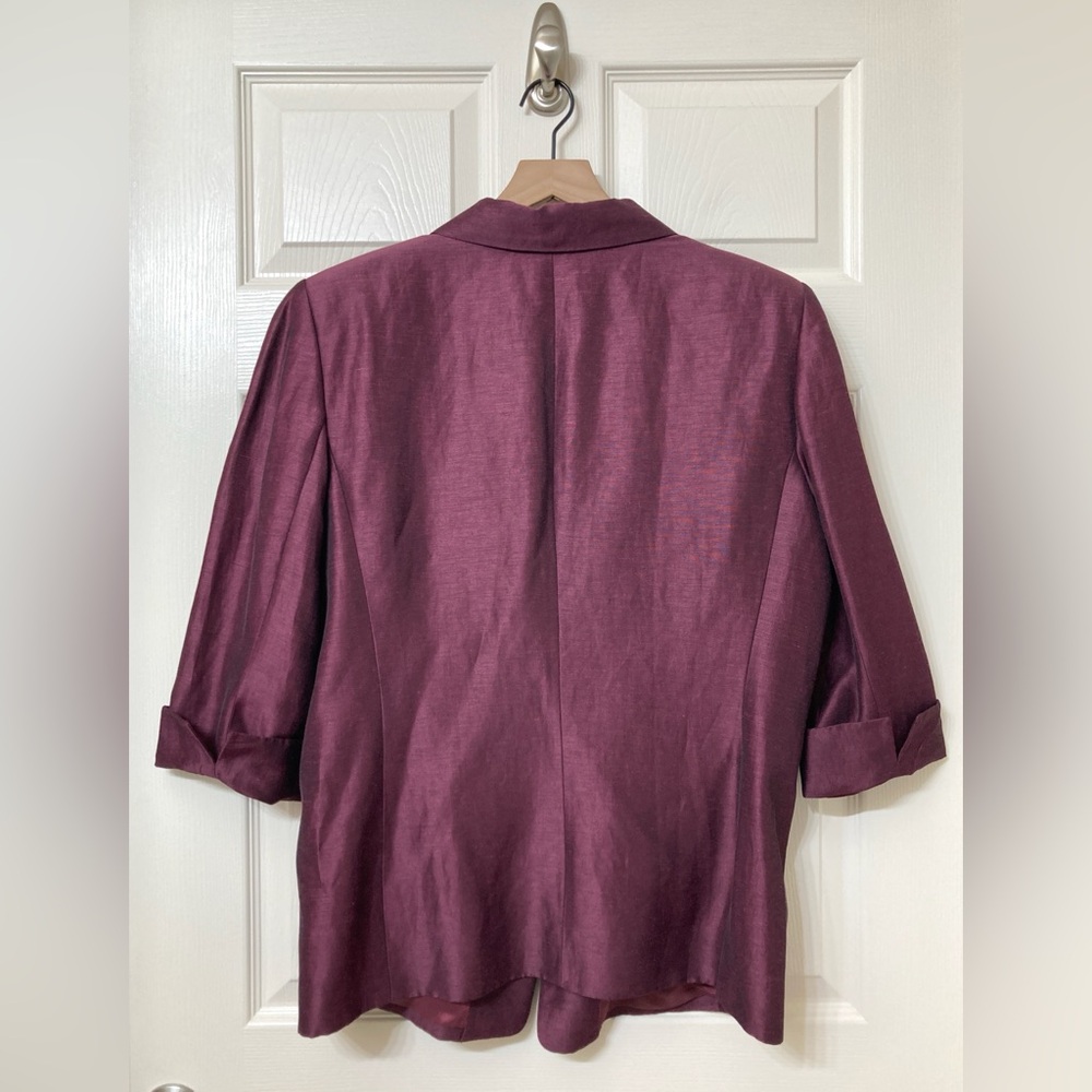 Dana Buchman Purple Satin 3/4 Sleeve Linen Blazer Jacket 16 Retro Party Holiday - Picture 6 of 8